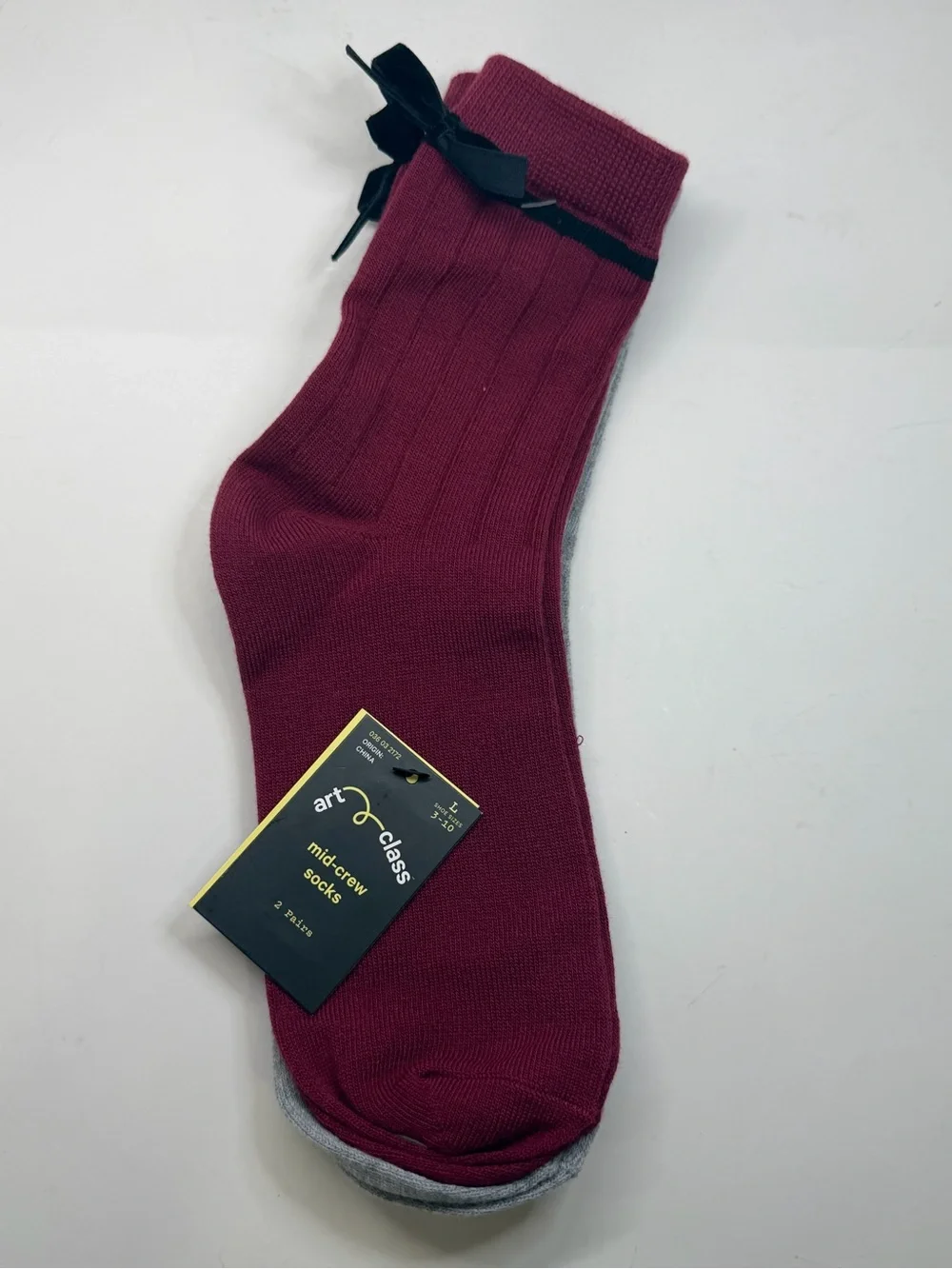 art class Burgundy Mid-Crew Socks with Black Trim
